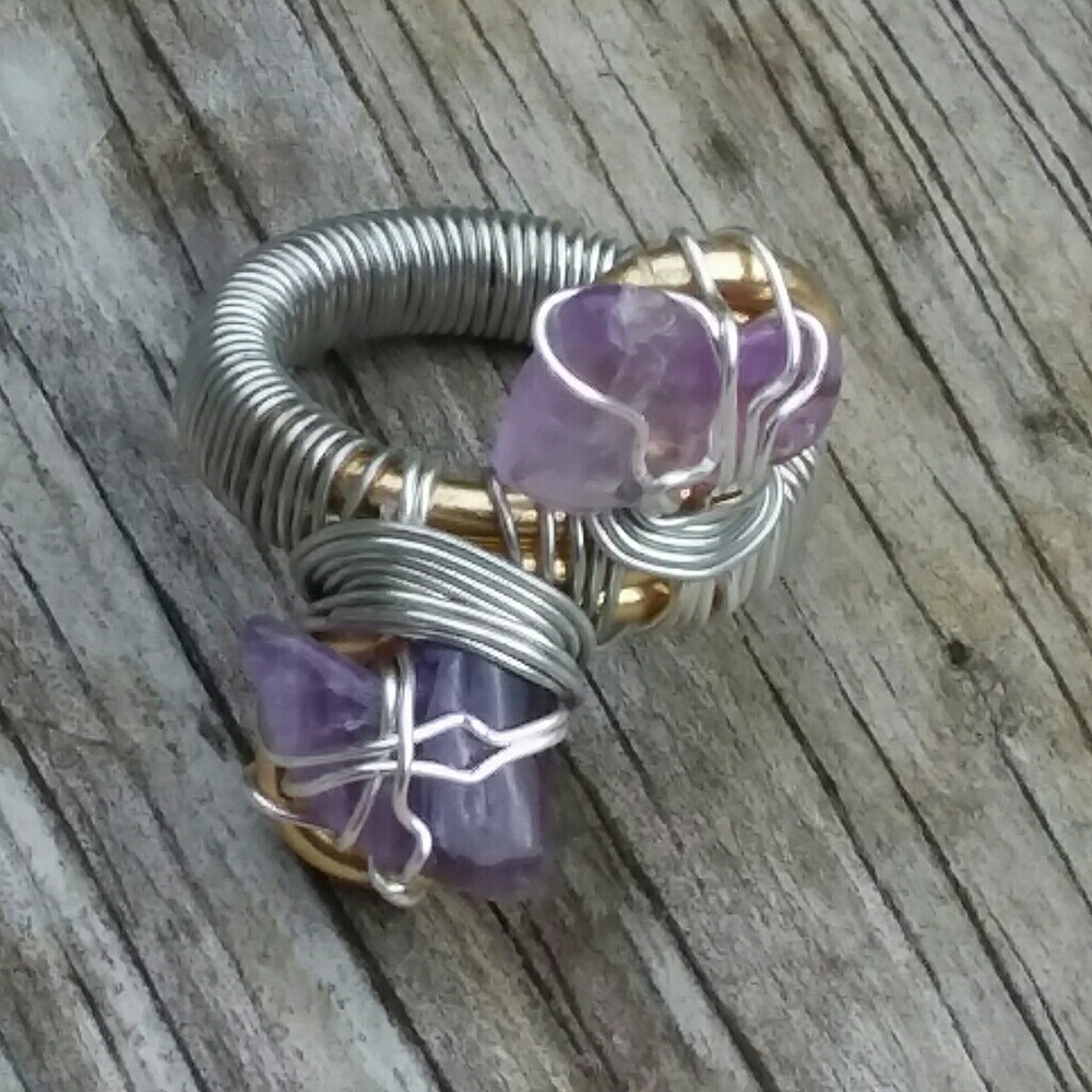Stormy Double Amethyst Ring Size 6